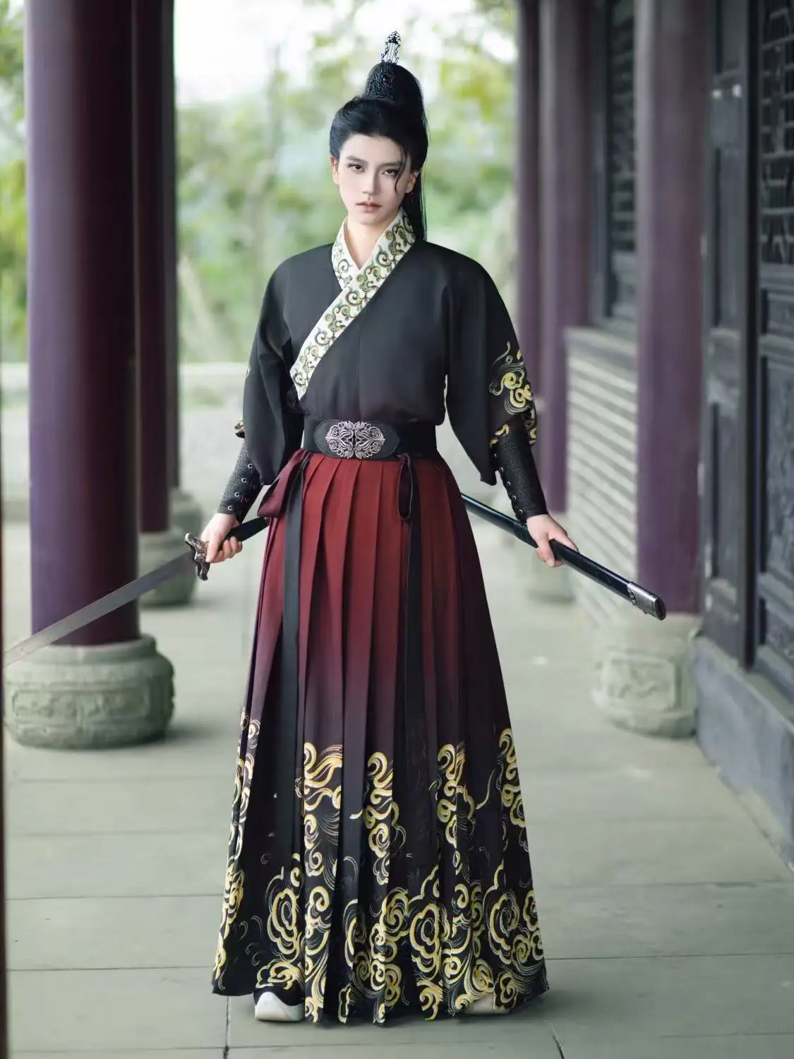 التنين الصيني الطباعة Hanfu الرجال التقليدية Beizi تنورة سلالة سونغ التقليدية المبارز تأثيري المرحلة البدلة المراهقين