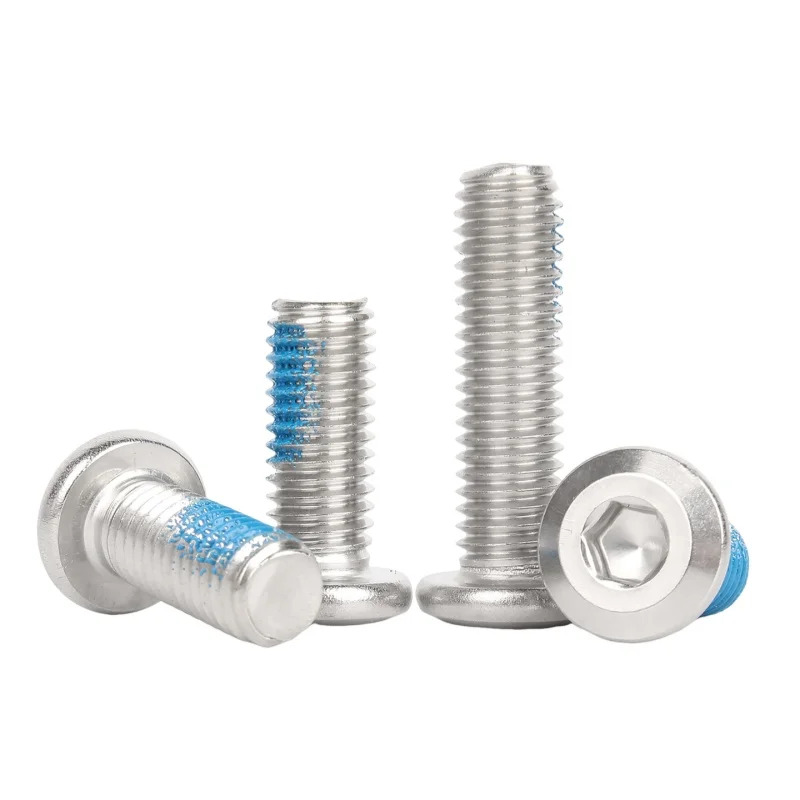 Baut Rivet Furnitur Kepala Datar Besar Hexagon Soket Allen Baja Tahan Karat 304 M6~M12 Setengah Berlapis Lem Biru
