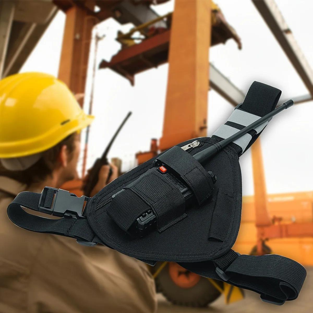 Borsa portaoggetti con tasca sul petto per walkie-talkie da esterno, portatile e leggera, con tasca con cerniera, staccabile e regolabile,