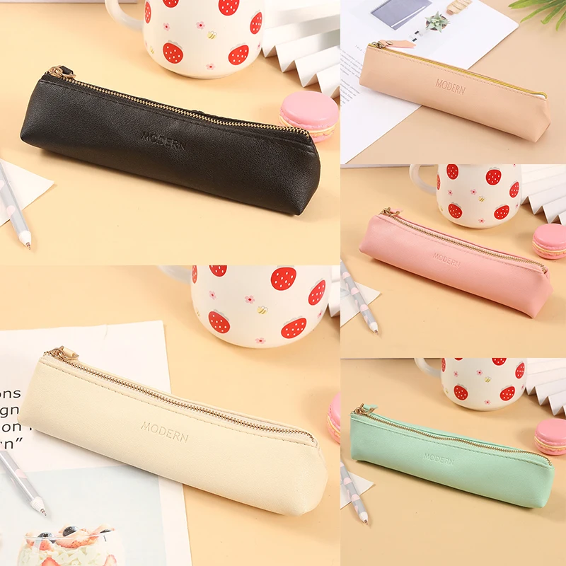 Kawaii PU Leather Pencil Case Candy Color Mini Pencil Box Pencil Case Pencil Bag School Supplies Student Stationery