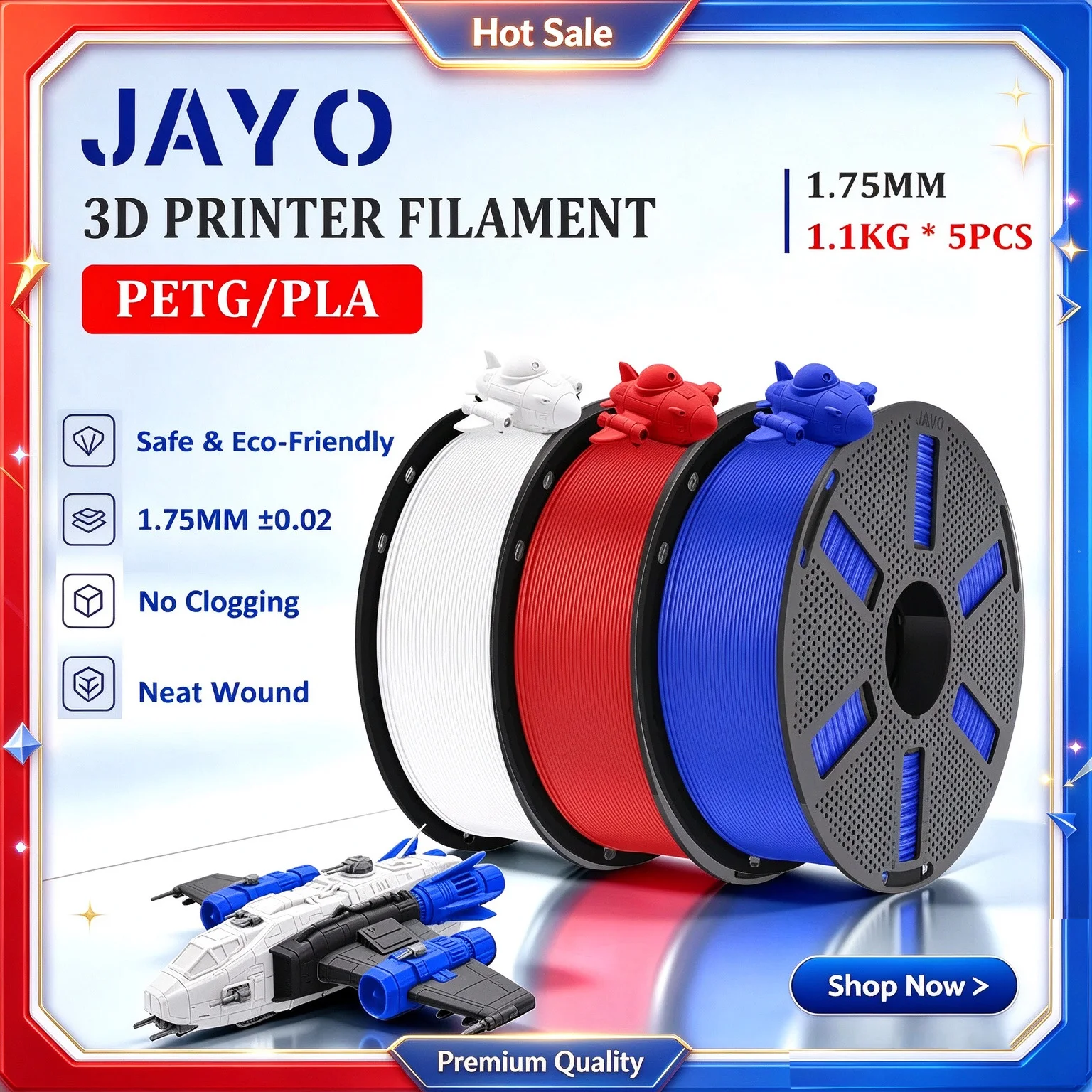 Filamento per stampante 3D JAYO PETG / PLA / LEGNO 1,75MM 1,1KG/Rotolo Materiale per stampa 3D ﻿ Filamento 3D Avvolto con Cura, Spedizione Rapida