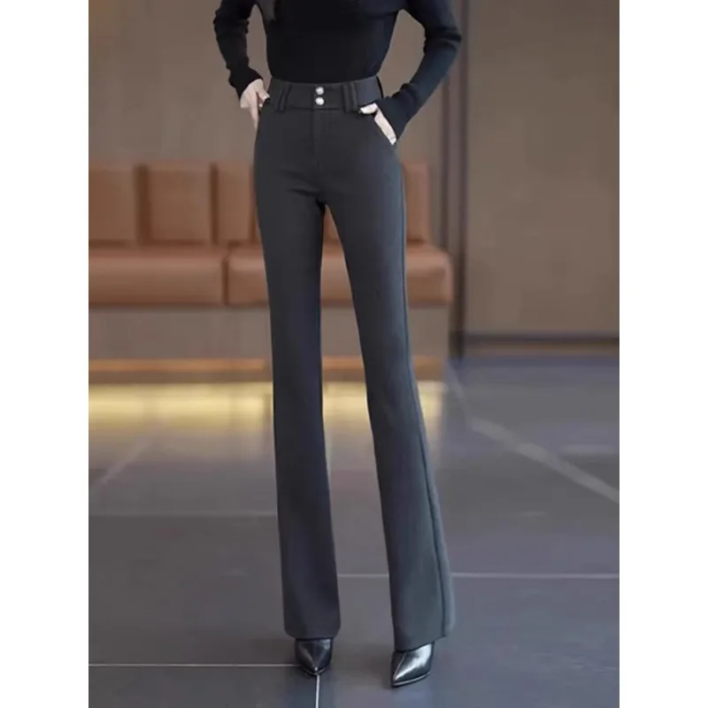 

Woolen Flared Pants for Women, and Winter Slim Fit Elegant Suit Pants, Warm Thickened Fleece Lined Bell Bottom