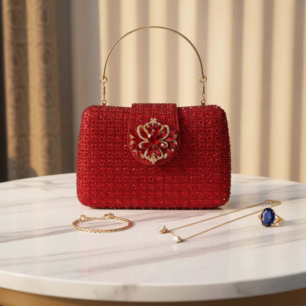 

2026 high stand Rhinestone Clutch Bag Diamond-Embellished Plaid Pattern Fully Embellished Magnetic Clasp New Women's Evening bag