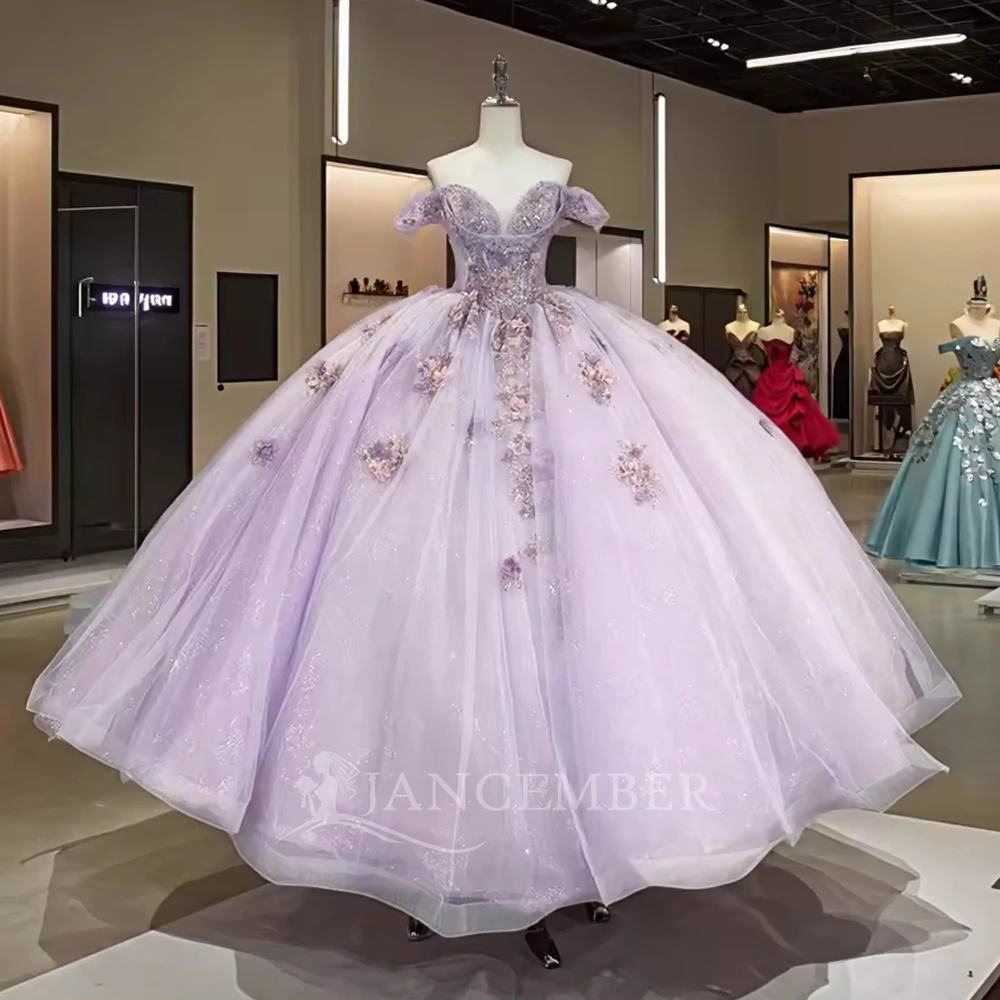 

Exquisite Sequins Appliques Quinceanrra Prom Dresses Glitter Lace Customized Short Sleeves Ball Gown vestidos de 15 quinceañera