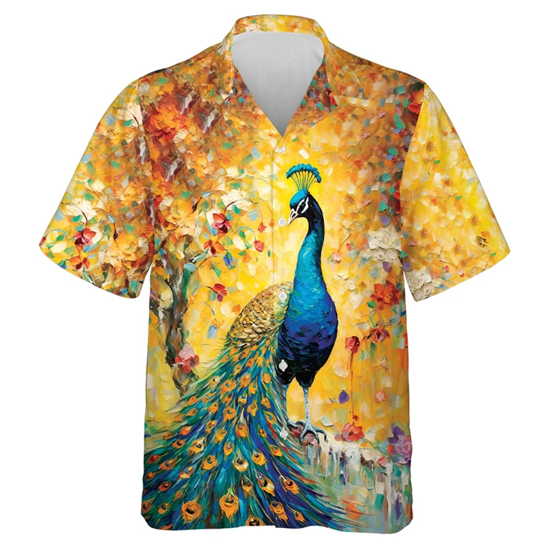 Peacock 3D Print Hawaiian Beach Shirts Men Women Casual Fashion Streetwear Oversized Short Sleeve Shirt Tops Blouse Man Clothing