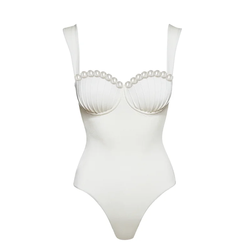 FLAXMAKER-Ensemble maillot de bain décoré de perles, monokini, tankini, tenue de plage