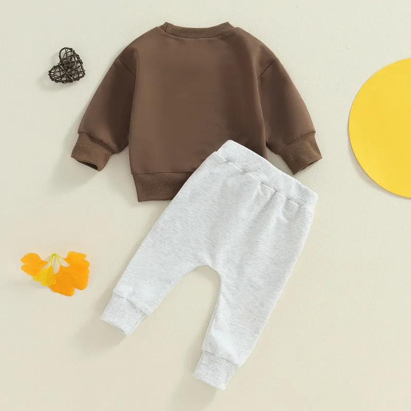 Newborn Baby Boy Pant Sets Fall Clothes Letter Embroidery Long Sleeve Sweatshirt Elastic Waist Pants with Pockets 2 Piece Set