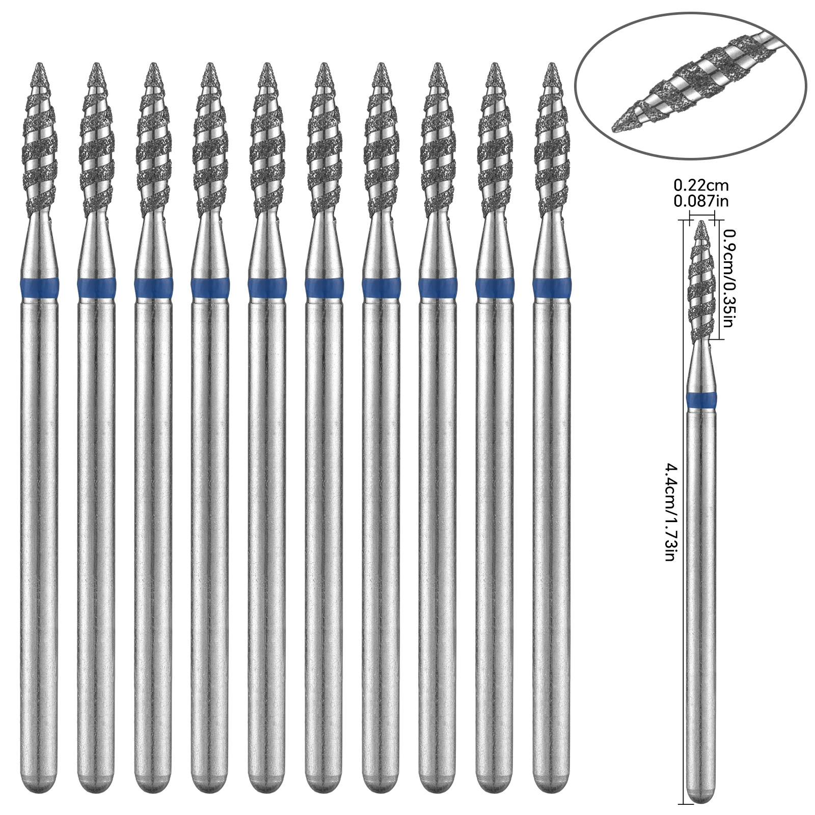 10 szt. Zestaw frezów do paznokci, frez do skórek do frezarki do paznokci 1,5 mm, profesjonalny polerujący frez diamentowy, akcesoria do manicure