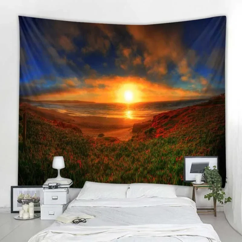 Beautiful natural landscape decorative tapestry beach sunrise sunset high mountain running water room home decoration tapestry