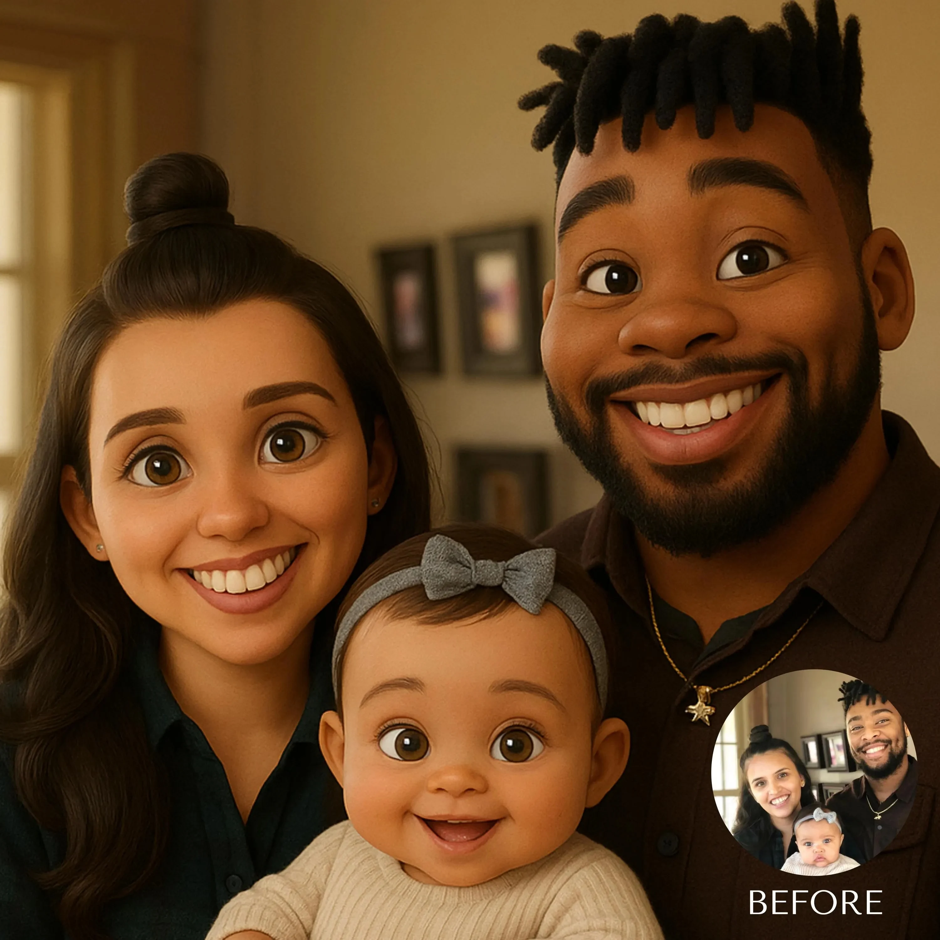 Custom 3D Cartoon Style Portrait from Photo Personalized Cartoon Christmas Gift for Couples Family Kids Unique Wall Art Poster