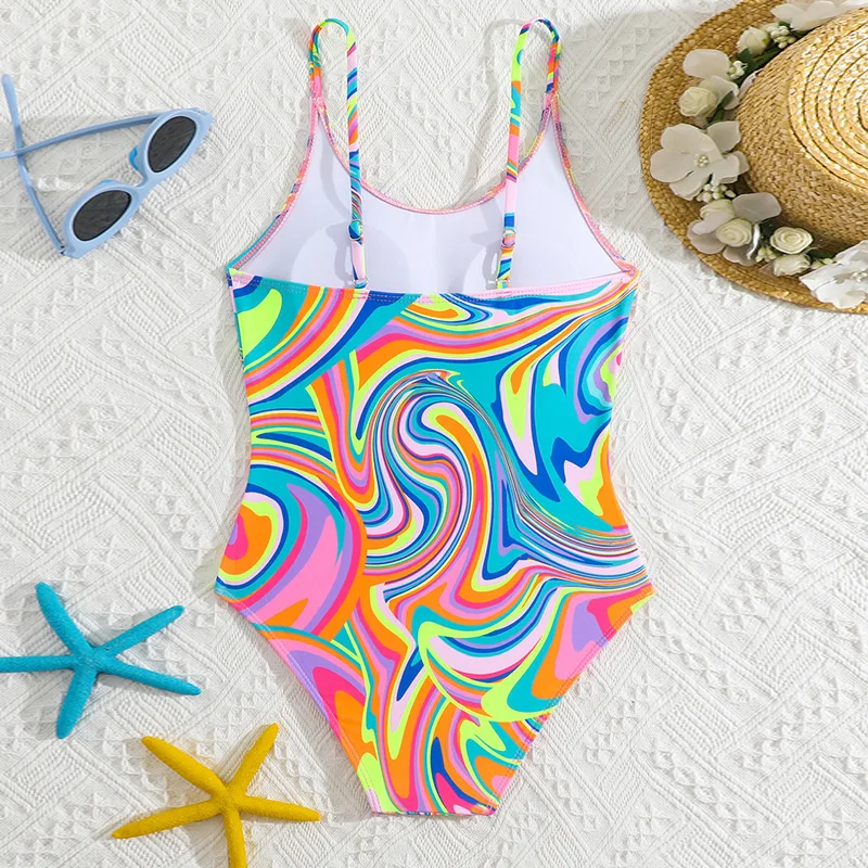 Girls Swimsuits 2025 Children Fashion One-piece Costume 8-12Y Kids Summer Pool Swimming Clothing New Teenager Print Swimwear