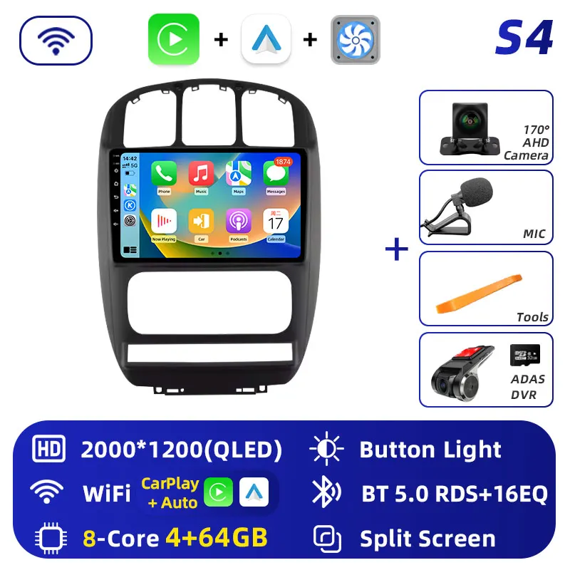 Android 16 wifi + 4G Carplay Autoradio Voor Dodge Caravan 4 Voor Chrysler Grand Voyager RS 2000-2012 navigatie GPS Stereo Multimedia