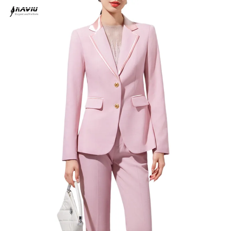 

NAVIU Two Piece Sets Womens Outifits 2024 New Autumn Temperament Single Breasted Blazer Solid Casual Pencil Pant Suits Work Wear