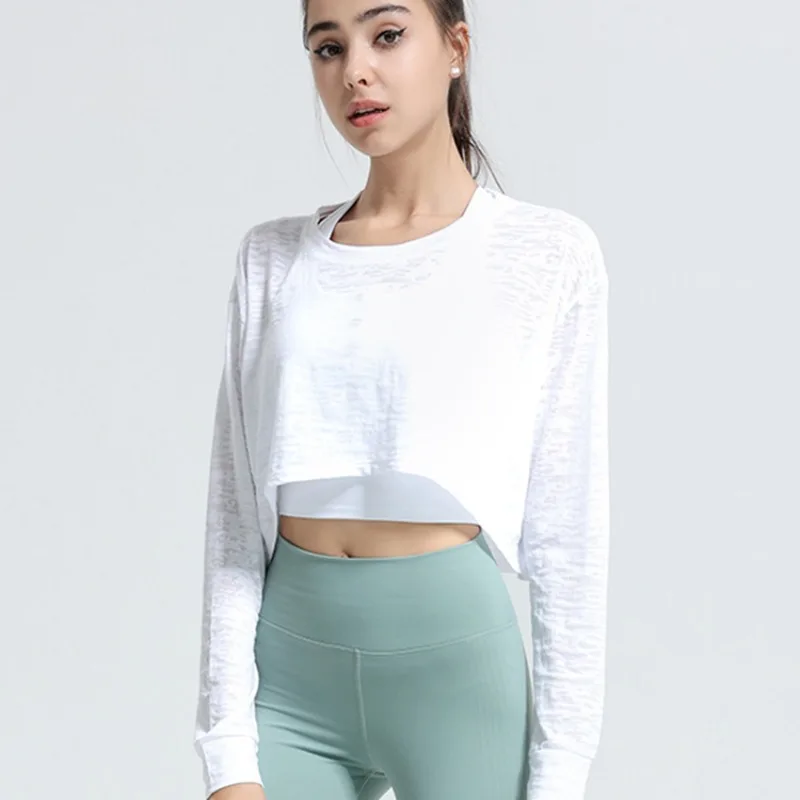 Long Sleeve T-shirts Women Solid Loose O-neck Cropped Tops Dancing Popular Streetwear Breathable All-match Clouthes Chic New