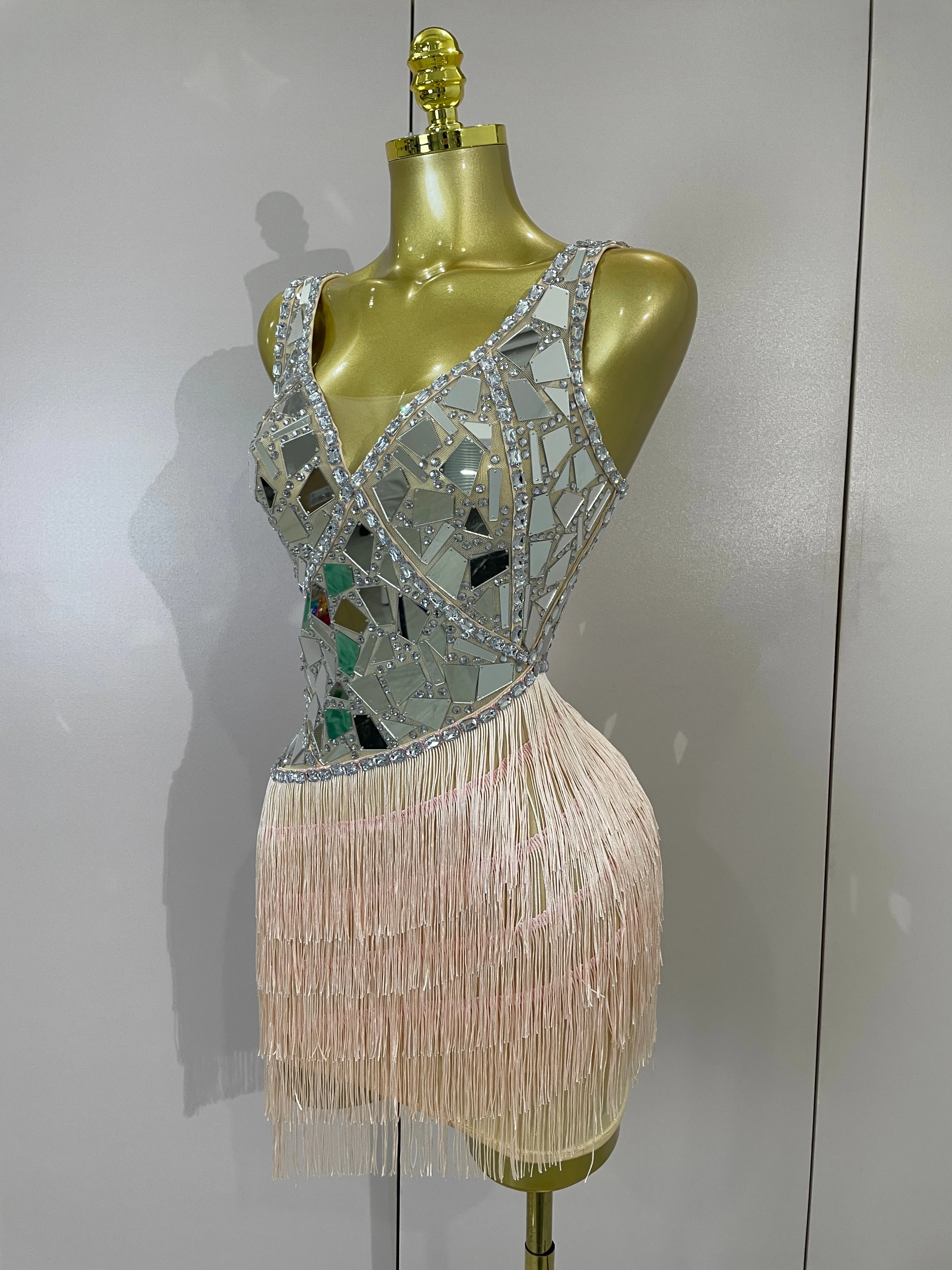Luxury Sparkly Diamonds Mirror Sleeveless Mini Dress Sexy Mesh See Through Eveing Birthday Party Nightclub PhotoShoot Stage Wear