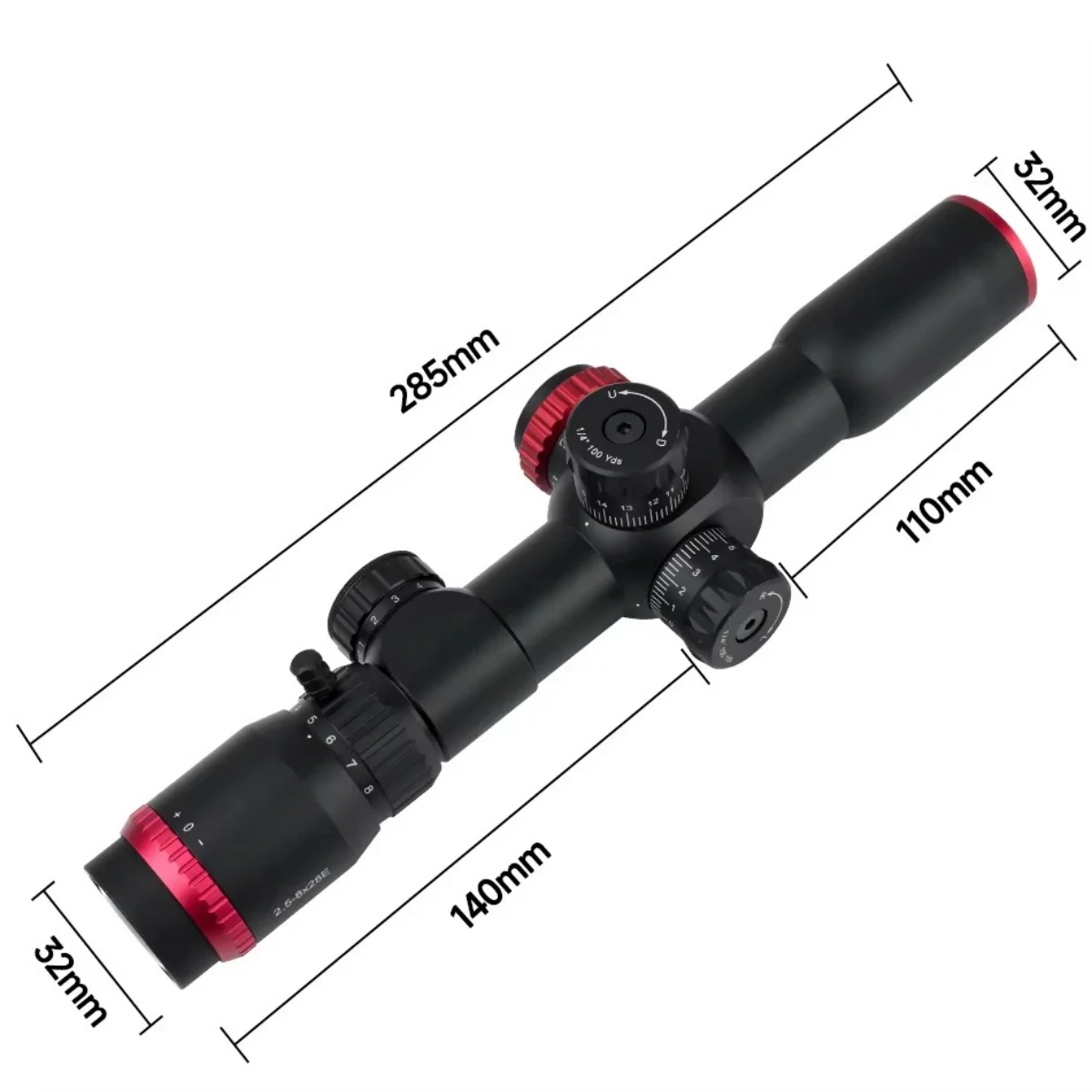 2.5-8x28E Red Green Illuminated Tactical Riflescope Compact Optical Sight Compatible 11mm 20mm Rail Hunting Shooting Accessory