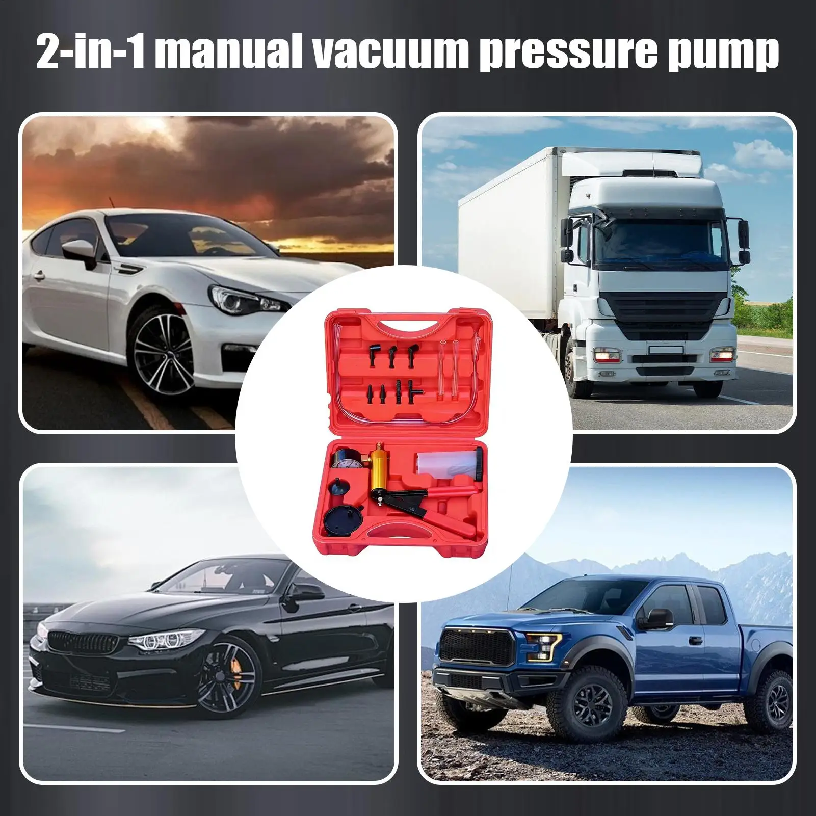 2 in 1 Manual Vacuum Pressure Pump Brake Fluid Drain Kit Vacuum Pistol Pump Tester Kit Portable Durable Aluminum Vacuum Gauge - view 5