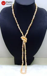Qingos Trendy 6-7mm Baroque Natural Freshwater Pink Pearl Necklace for Women Jewelry Sweater Long Necklace 40