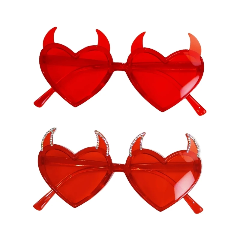 

Devil Horn Heart Sunglasses for Teens Girls Party Rhinestone Frame Lens Funny Style Trendy Fashion Carnivals Decorations