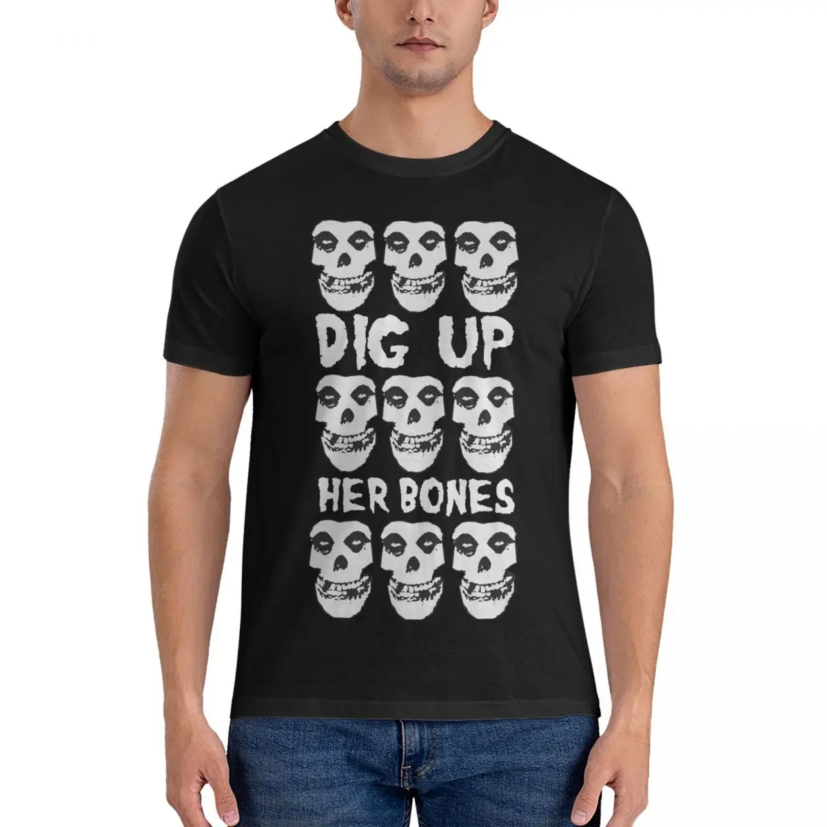 Funny Dig Up Her Bones T-Shirts for Men Round Collar Pure Cotton T Shirts Misfits Short Sleeve Tee Shirt Gift Idea Tops