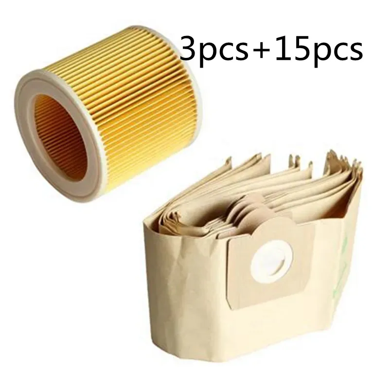 

15X Dust Bag 3X Filter For KARCHER WD3 Premium WD 3,300 M WD 3,200 WD3.500 P 6,959-130 Vacuum Cleaner