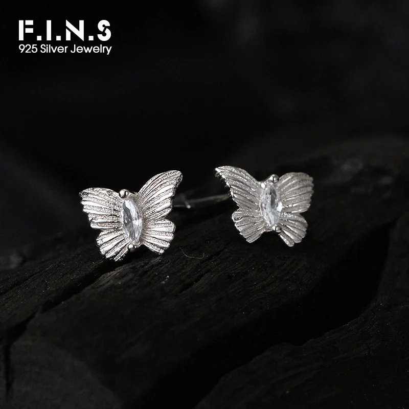 

F.I.N.S 925 Sterling Silver Shiny Horse Eye Zircon Matte Butterfly Stud Earrings for Women Birthday Party Fashion Fine Jewelry