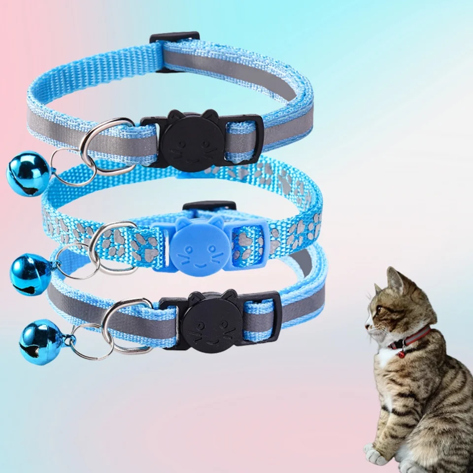 3er-Pack Reflektierende Sicherheits-Halsbänder für Kätzchen & Welpen, Leuchtende Hunde- und Katzenhalsbänder mit Kleiner Glocke, Verstellbare Schnallen-Halskette – Detail 5