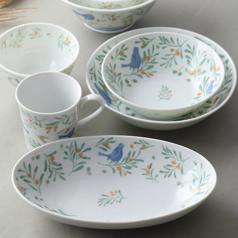 

Миска для риса серии Blue Sparrow Olive, высококачественная японская бытовая миска Ariya Kiln, набор посуды с глубокой тарелкой для ресторана