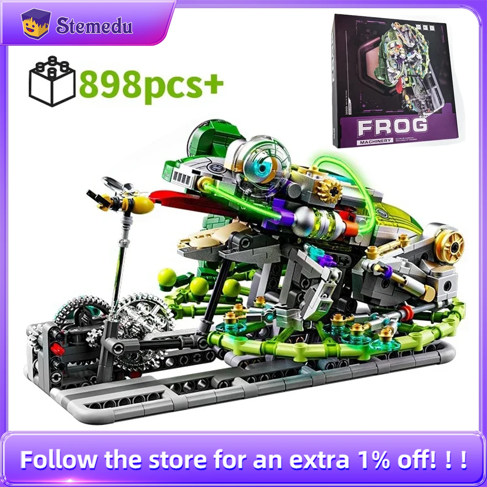 

898pcs Creative Mechanical Frog Building Blocks STEM Educational Toys Jumping Robot Model Kit with Movable Legs & Gears DIY Gift