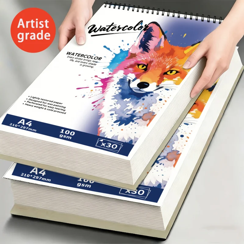 

Альбом для акварели на спирали, формат А4/А5, 30 листов, бумага 100 г/м² с грубой текстурой, обложка с рисунком волка, без кислот, для художников и любителей творчества