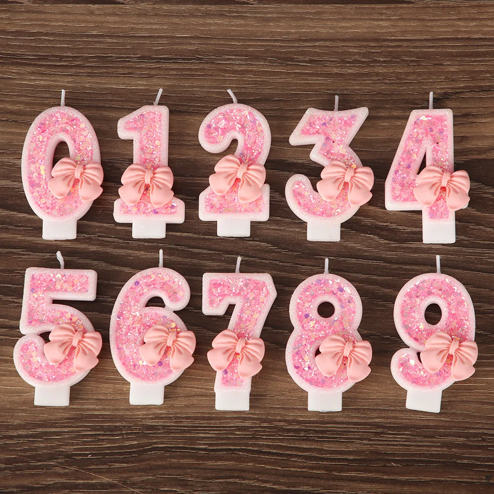 Girl's Heart Pink Bow Birthday Digital Candle One Year Old Children's Bar Mitzvah Proposal Anniversary Party Confession
