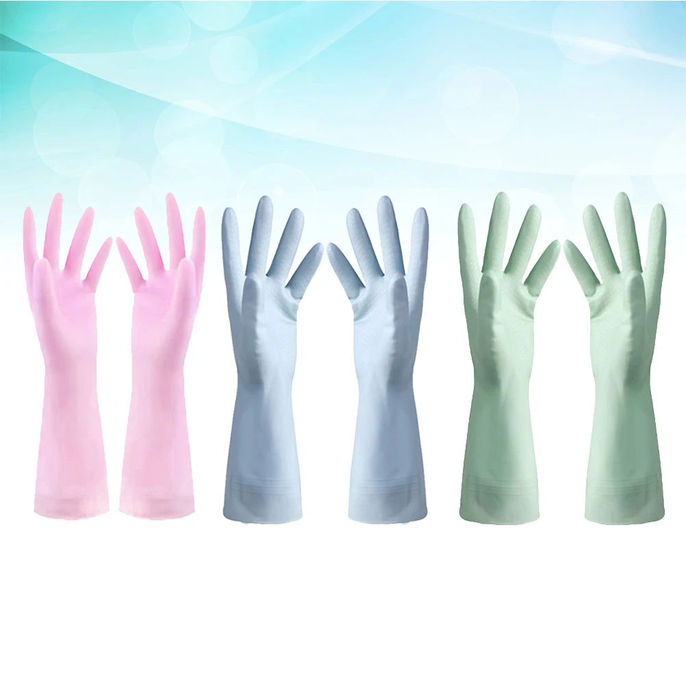 

3 Pairs Dishwashing Gloves Kitchen Waterproof Thin Protection Rubber for Cleaning