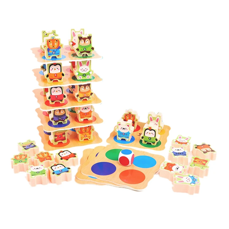 Colored Stacking Balance Game For Kids Wooden Animals Tumble Tower Blocks For Building Blocks Educational Toy For Blocks