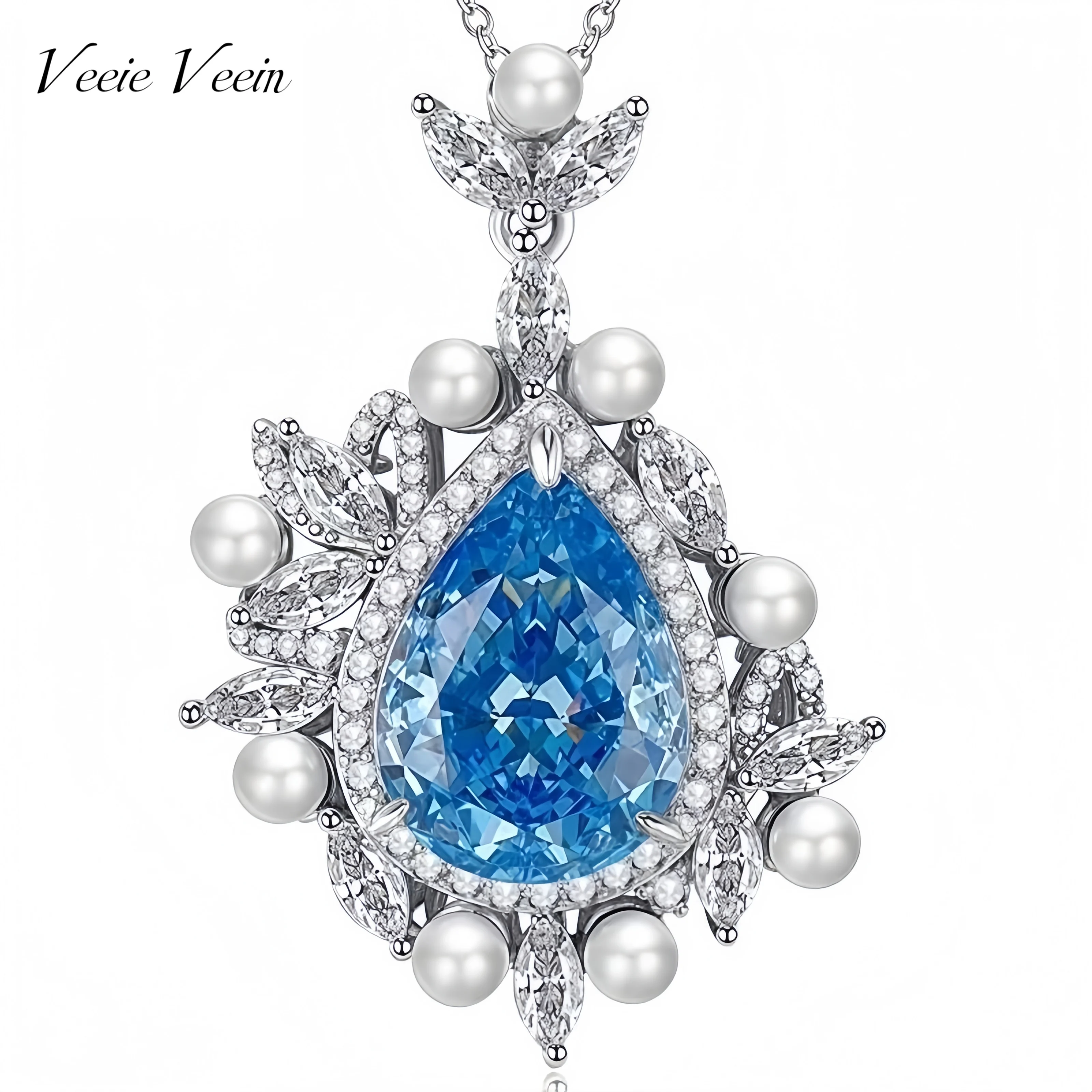 

Бренд Veeie Veein MST 14,5 карата, искусственный сапфир, выращенный в лаборатории, высокоуглеродистый бриллиант, подвески в виде капель воды, ожерелья, ювелирные изделия