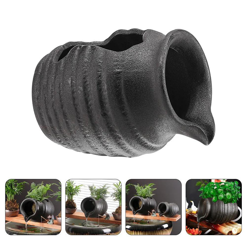 

Black Ceramic Fountain Jar Decorative Water Feature 17 Circular Spout Decor Eco Friendly Garden Courtyard