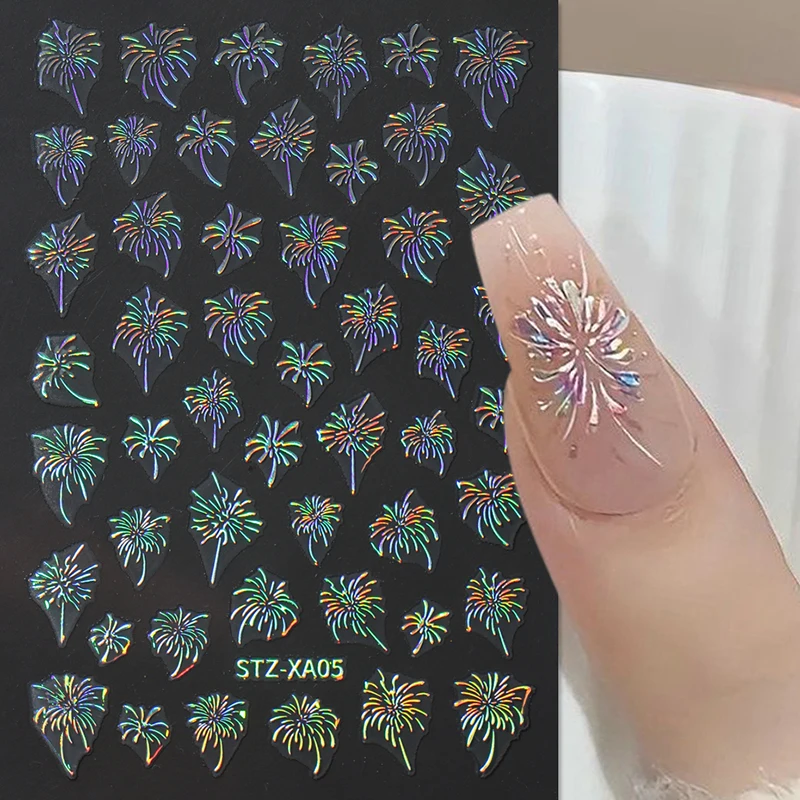 Nail Fireworks Stickers Flash Multicolour Decoration Stereoscopic Self-Adhesive Nail Salon Nail Accessories DIY