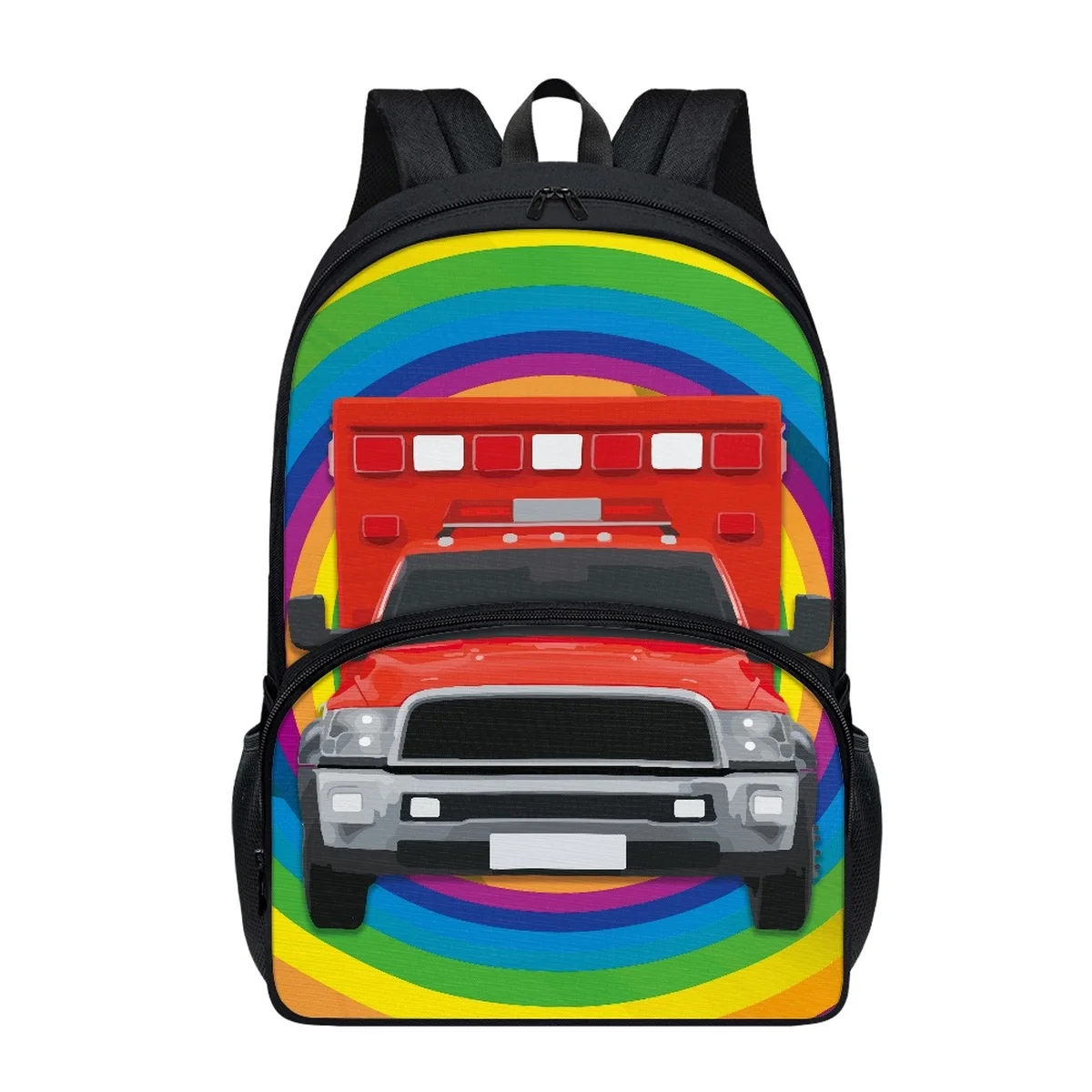 FORUDESIGNS Rainbow Cartoon Car Pattern Schoolbags Primary School Students Utility Backpacks Simple Waterproof Variety Bookbags