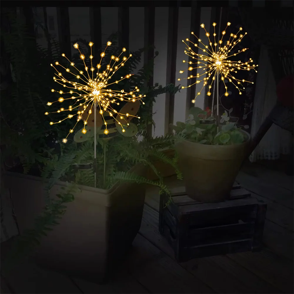 Dandelion flash string luzes de fadas led solar fogos de artifício luzes à prova dwaterproof água ao ar livre para jardim paisagem gramado decoração