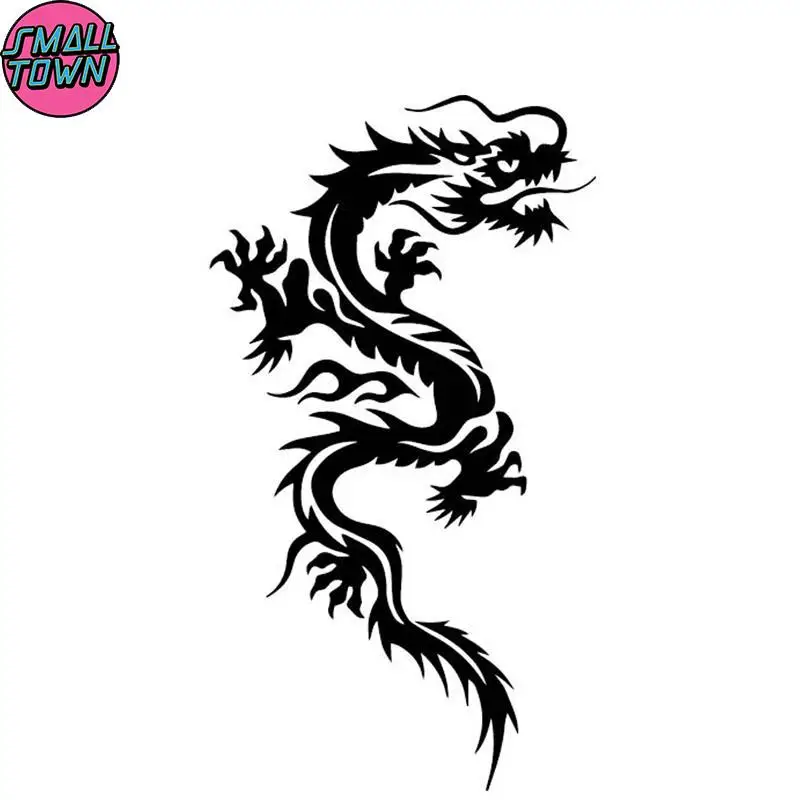 Small Town  9.6CM*17.2CM Dragon Mythological Creativity Car Sticker Body Of Car Decor Vinyl Decal Black/Silver C4-2337