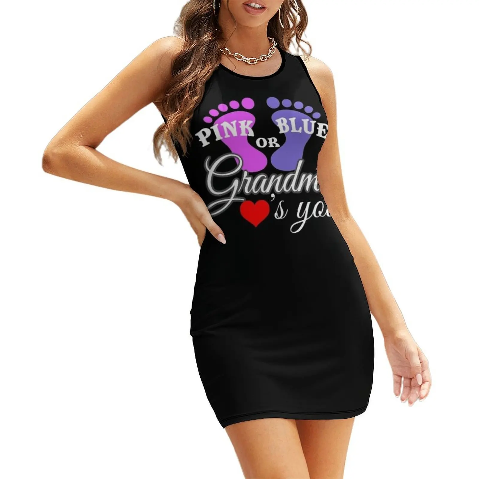 ピンクまたはブルーおばあちゃんはあなたを愛しています - ジェンダーリビールベビーシャワーTシャツノースリーブサンドレス女性用セクシーなドレス