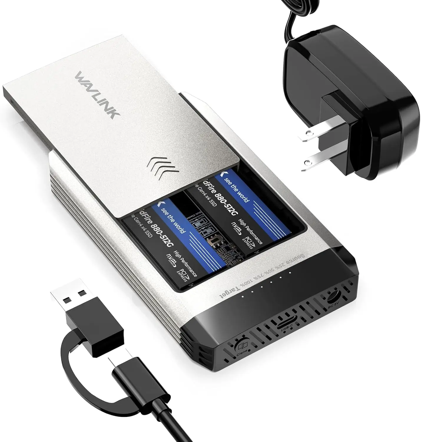 

Клонер SSD M.2 20 Гбит/с, двухслотовый дубликатор NVMe для размеров PCIe 2230-2280, поддерживает автономное клонирование до 8 ТБ на диск