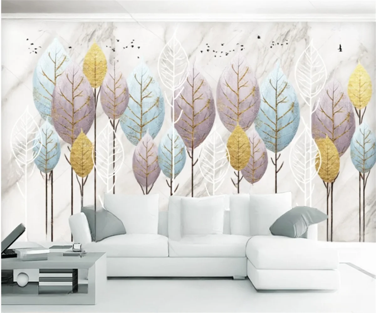 Customized mural golden flower and plant three-dimensional relief tree study and bedroom background wall decoration wallpaper