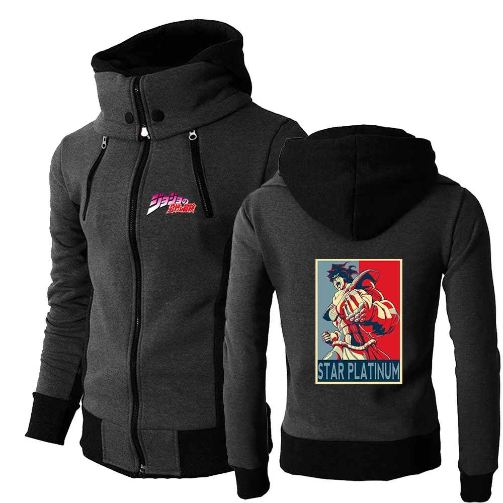 

2025 Spring Autumn Men's Anime Jojo Bizarre Adventure Logo Print Zipper Hooded Hoodies Military Jacket Leisure Versatile Coat