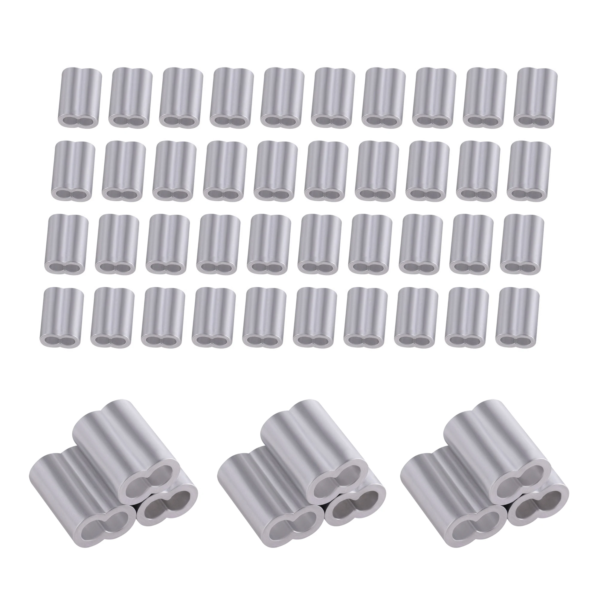 40/70pcs Aluminum Crimping Loop Sleeves M5 M6 Cable Crimp Wire Rope Ferrule Crimping Sleeve Clip Clamp Aluminium Bushing