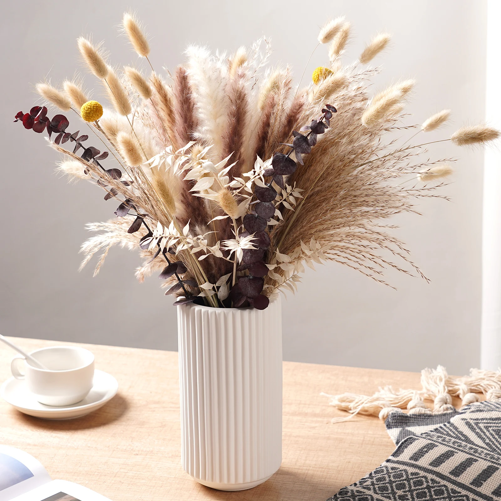 Outono seco fofo pampas coelho caudas boho casa 8 variedades natureza buquê de flores sala estar vaso decoração casamento casais presente