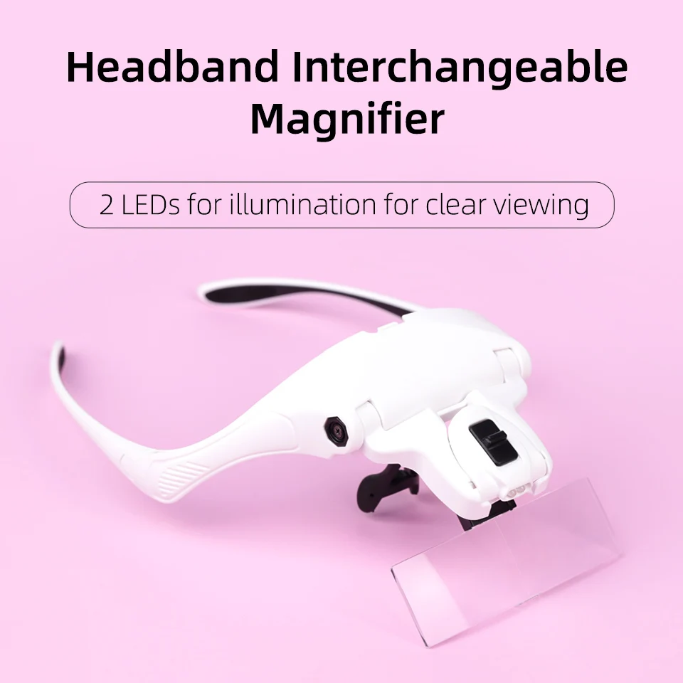 Eyelash Extensions 5 Lens Adjustable Headband Magnifying Glass Magnifier LED Light 1.5/2.5/3.5 Magnifying Glasses For False Lash