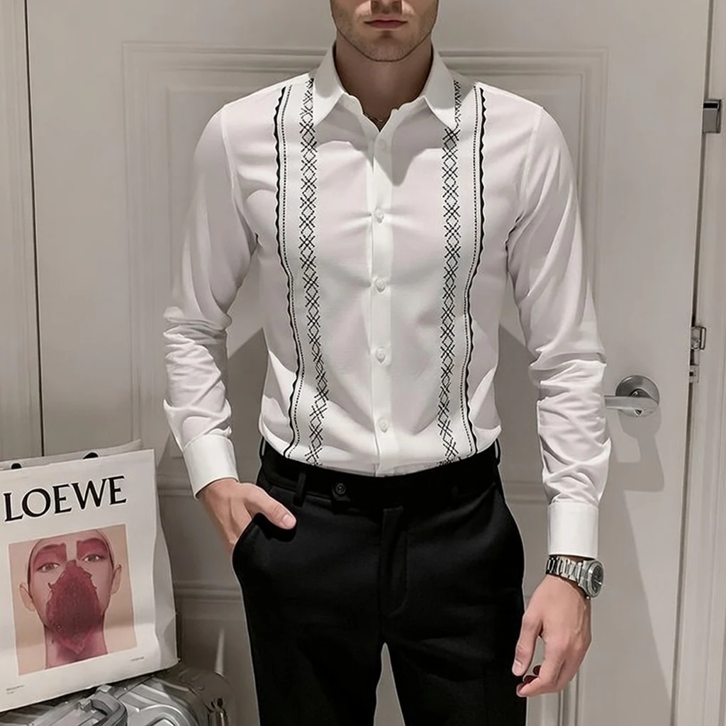 

Brand Men's Embroidery Shirts Stylish British Style Long Sleeve Social Men Shirt Boutique Design Chemise De Luxe Pour Homme 4XL