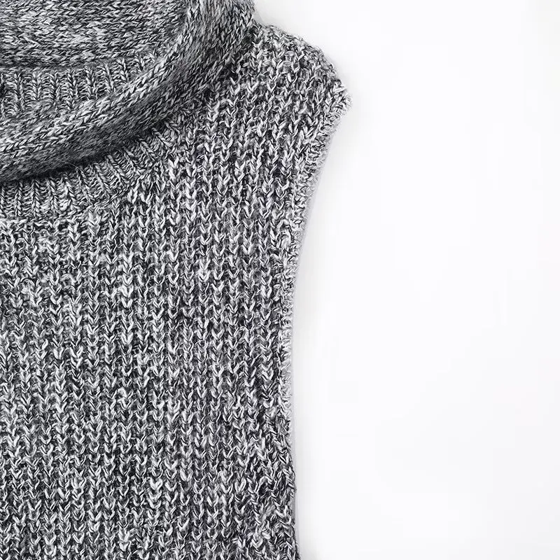 Autumn new scarf decoration collar with frayed hem knitted top for women, fashionable slim fit comfortable style sleeveless top