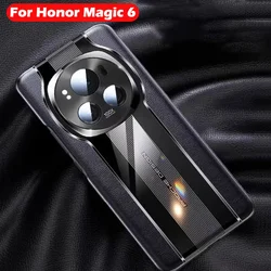 Luxury Leather Case For Honor Magic 6 Pro Electroplated Camera Protector Hard Back Cover Case For Honor Magic 6 5g Shell