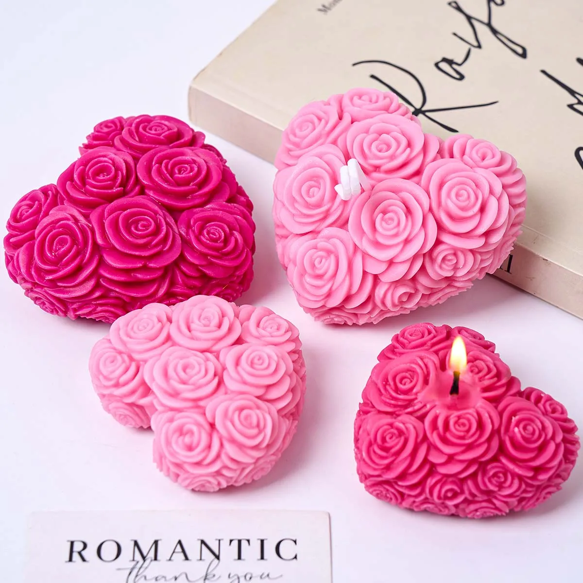 Love Rose Flower Silicone Candle Mold DIY Heart Aromath Gypsum Resin Molds Soap Chocolate Cake Baking Making Valentine's Day Dec